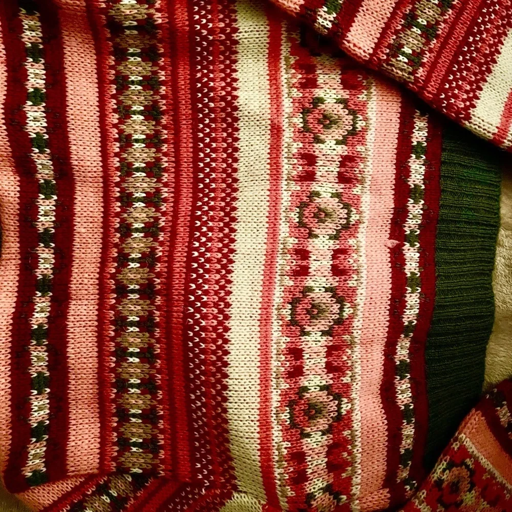 The Children’s Place- Cropped Printed Sweater Green Trim. Size Small (5/6)